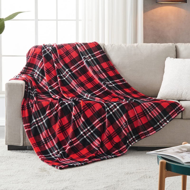 SOCHOW Flannel Fleece Throw Blanket 60 x 80 Inches, All Season Plaid Red/Grey Blanket for Bed, Couch, Car - Image 3